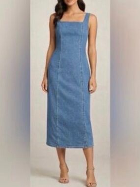 Habitual Blue Denim Midi Dress Square neck L zipper
